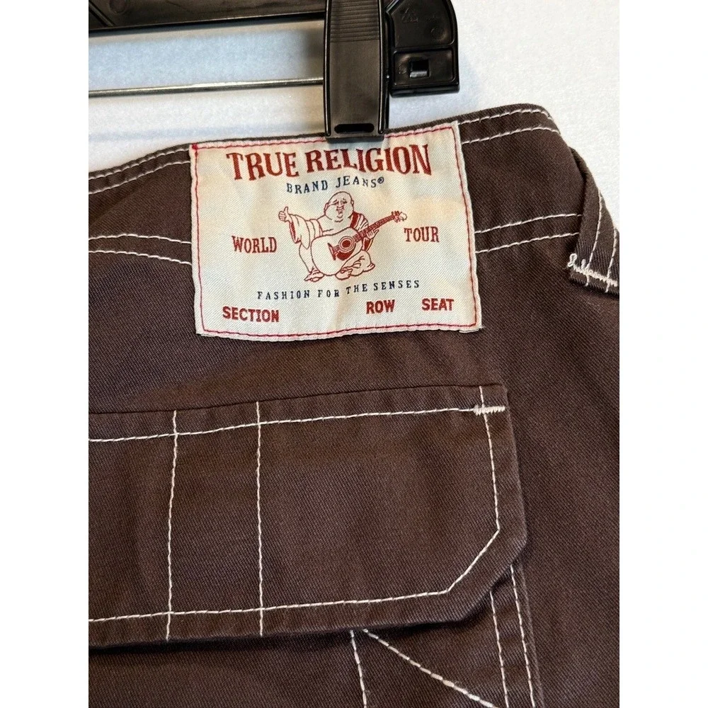 True Religion Bobby Baggy Cargo Pant Men 32 Brown Contrast Stitch 66592-00
